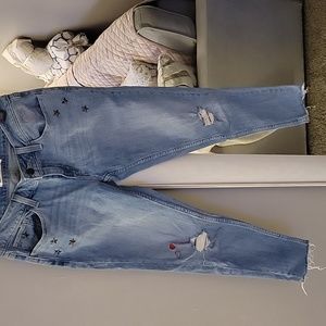 Levi’s Studded Bronze Stars & Embroidered Hearts Raw Hem 535 Super Skinny Jeans